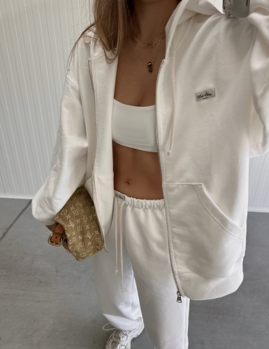 Bluza z Kapturem "Pilates Zipp" Off White