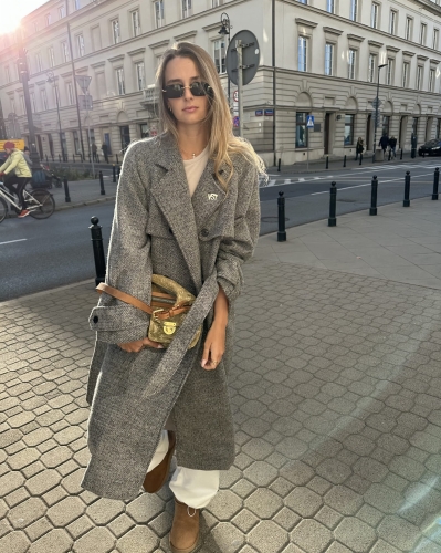 Damski Płaszcz Wełniany "Wool Trench" Herringbone