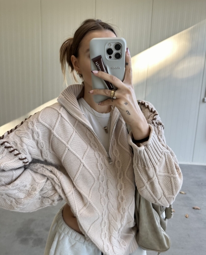  Sweter "Braid" Beige Zipp