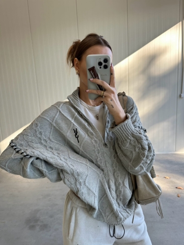 Sweter "Braid Melange Gray" Zipp