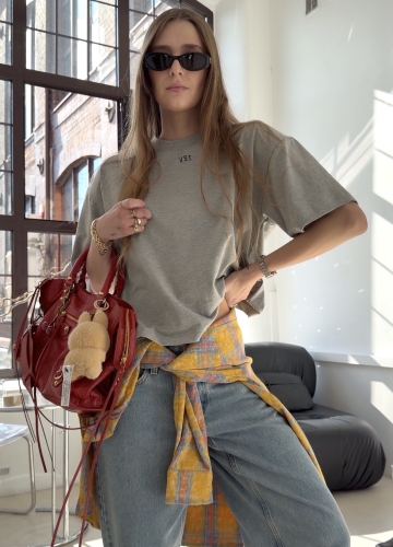 Koszulka z Poduszkami "VST" Szary Melanż T-shirt