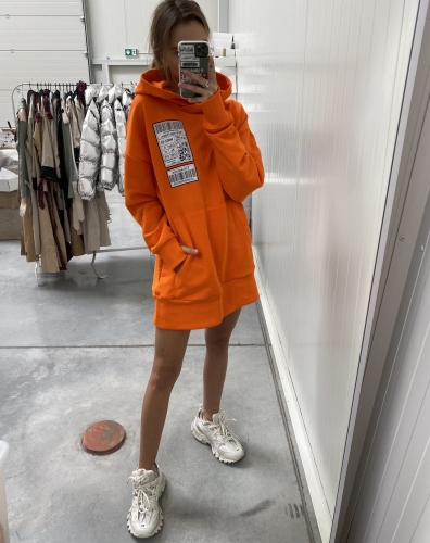 LONG HOODIE  „SCAN ME PLEASE” ORANGE 